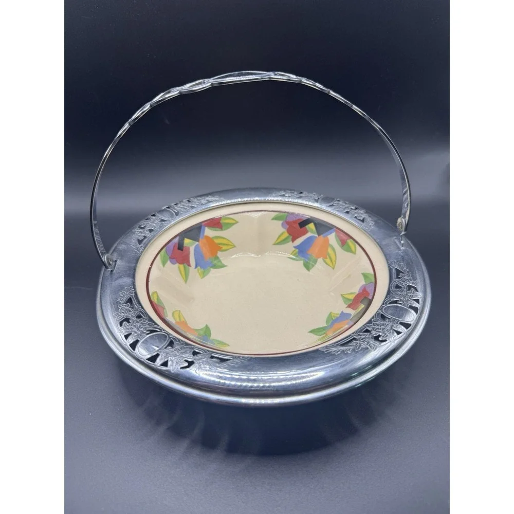 Art Deco Umbertone Farberware Leigh Potters Tulip Chrome Basket Dish Bowl